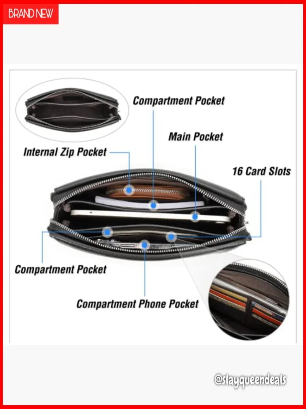 Vintage Leather Clutch Wallet with RFID Lock Retractable Strap Multi-Pocket